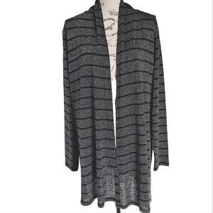 💖 Lane Bryant Black grey stripe Classic long open front cardigan plus 26/ 28